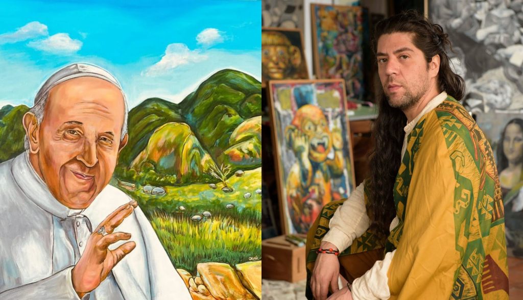Carlos Atoche, artista peruano, presenta dos obras al Papa Francisco durante el “Concierto con los Pobres” en el Vaticano Carlos Atoche, artista peruano, presenta dos obras al Papa Francisco durante el “Concierto con los Pobres” en el Vaticano